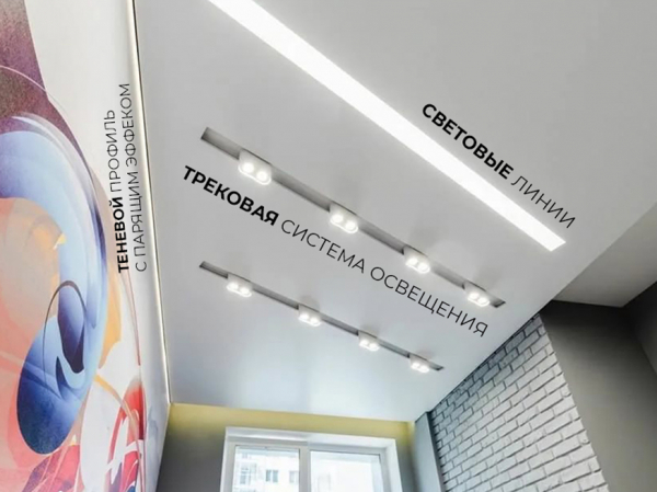 Натяжные потолки со световыми линиями